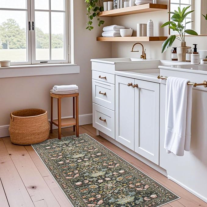 Hallway 2x5 Washable Runner Rug: Oriental Floral Stain Resistant Rug - Image 7