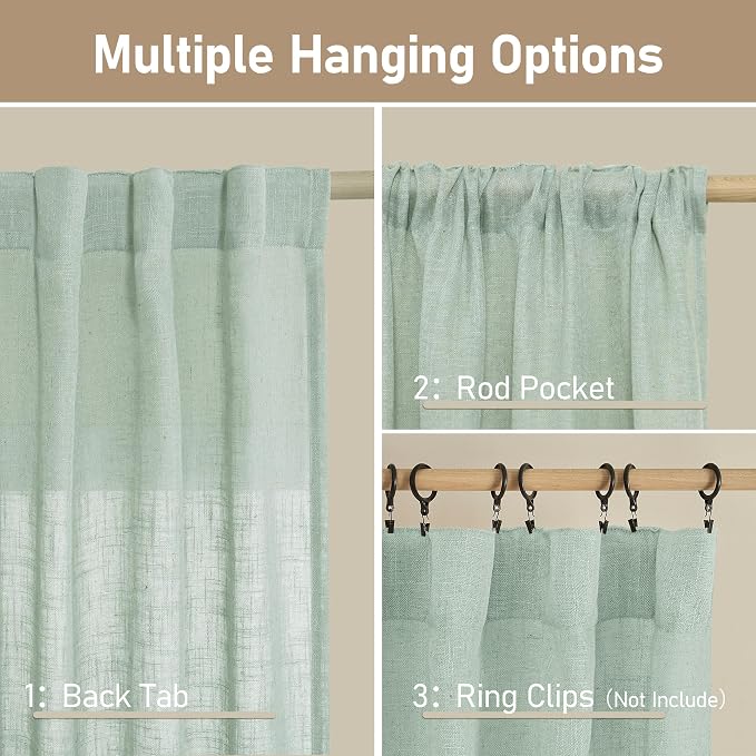 LAMIT Short Kitchen Linen Curtains 24 Inch Length - Image 3
