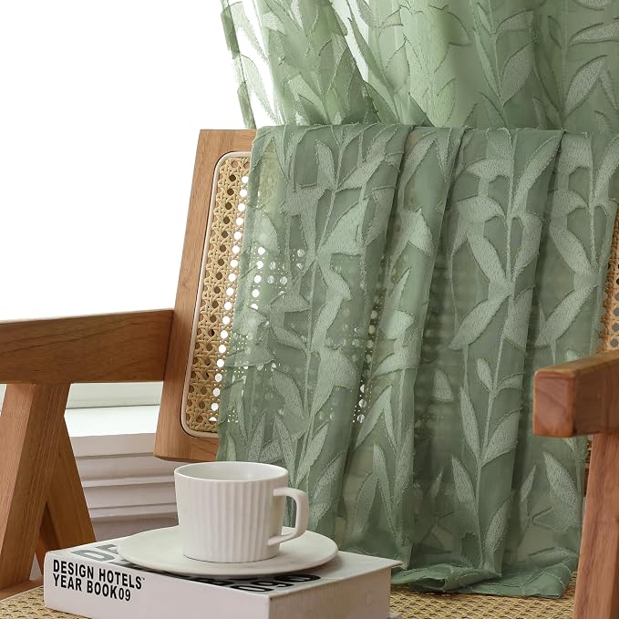 Lecloud Leia Sage Green Sheer Curtains 90 Inches Long 2 Panels, Airy Voile - Image 7