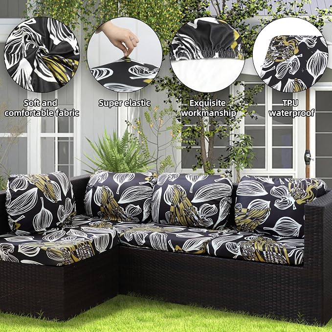 8Pcs Outdoor Cushion Covers, Patio Cushion Covers, Stretch Elastic Slipcovers - Image 3