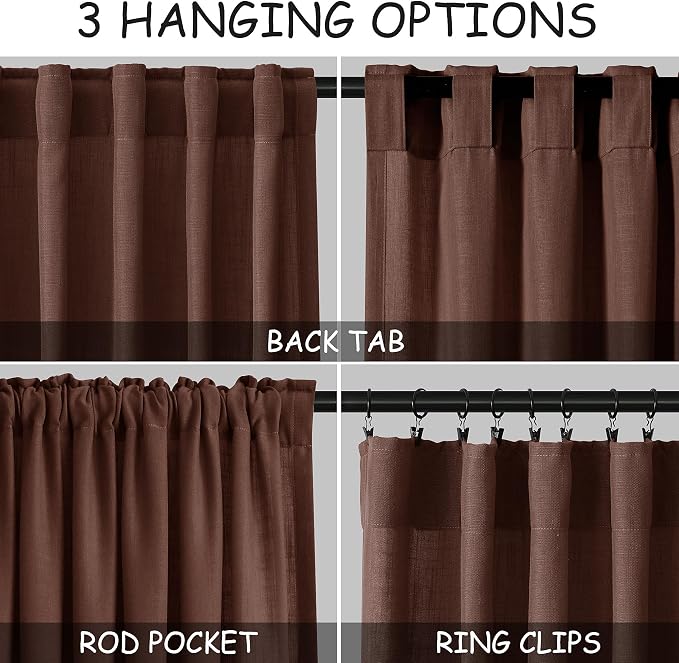 Nanspring Rustic Brown Linen Curtains 72 Inch Length - Image 2