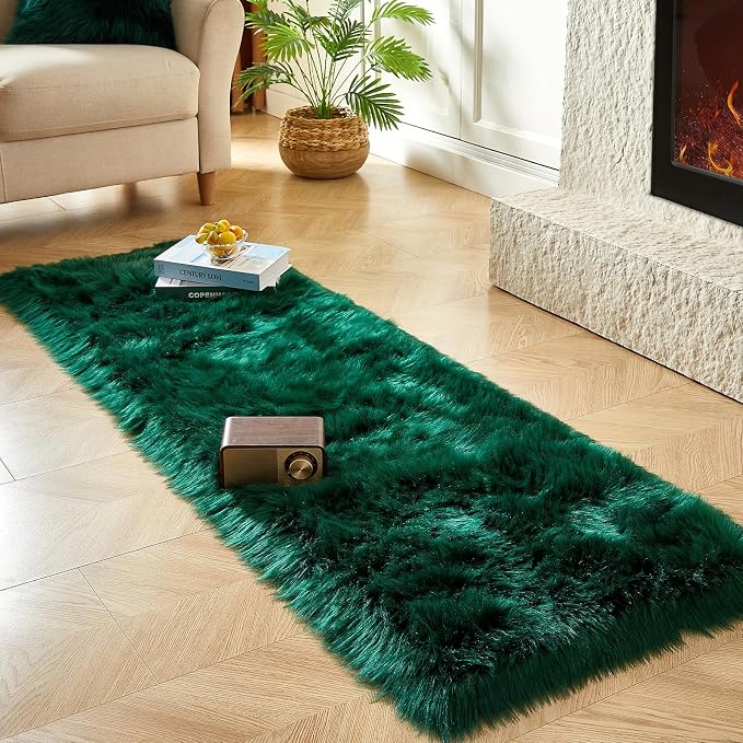 AMTOVO Faux Fur Rug, Dark Green Ultra Soft Fluffy Shag Sheepskin Rug, 2 x 6 ft - Image 3