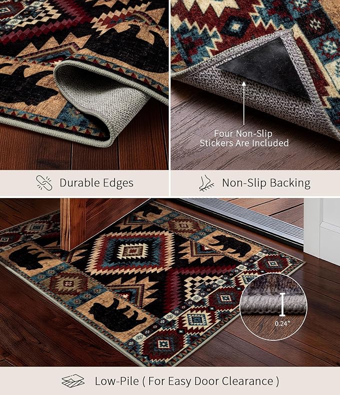 YIHOUSE Western Entryway Rug, 2x3 Rustic Washable Rug, Non-Slip Indoor Door Mat - Image 4