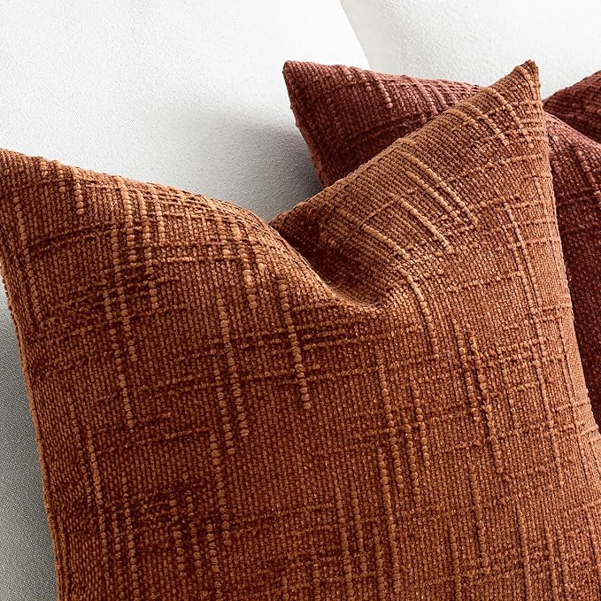 MIULEE Chenille Textured Fall Throw Pillow Covers Burnt Orange 20x20 | Set of 2 - Image 4