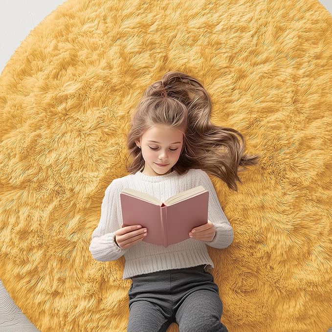 OLANLY Mustard Yellow Round Rugs by OLANLY
