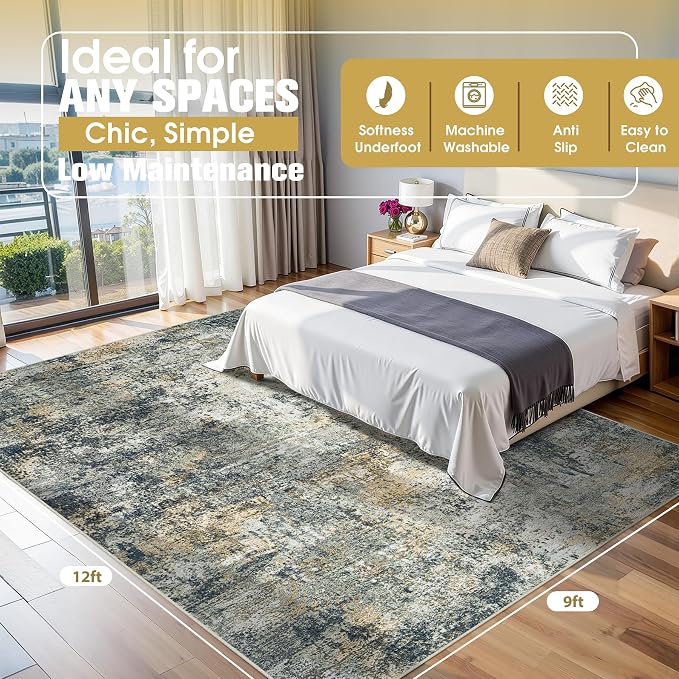 9x12 Area Rugs for Living Room Rug Washable: Abstract Large Rug for Dining Room - Image 2