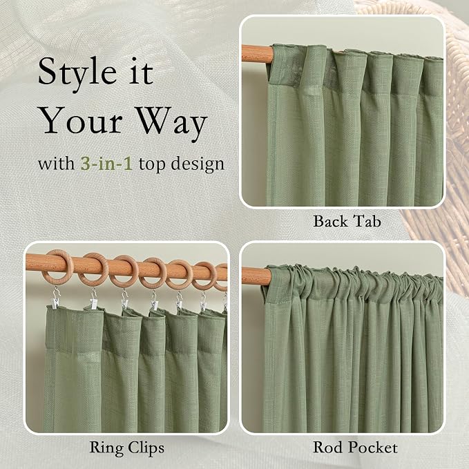 MYSKY HOME 108 Inches Long Sage Green Sheer Curtains - Image 4