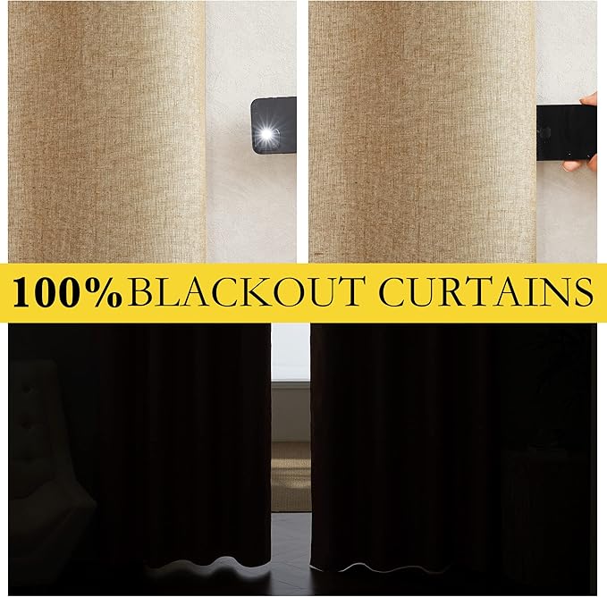 NICETOWN 100% Absolutely Blackout Linen Curtains - Image 2
