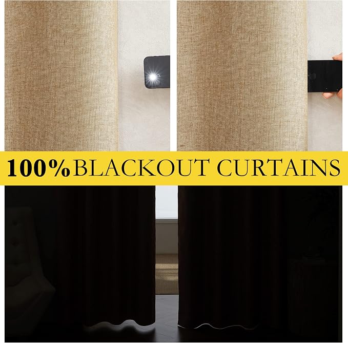 NICETOWN 100% Absolutely Blackout Linen Curtains - Image 3
