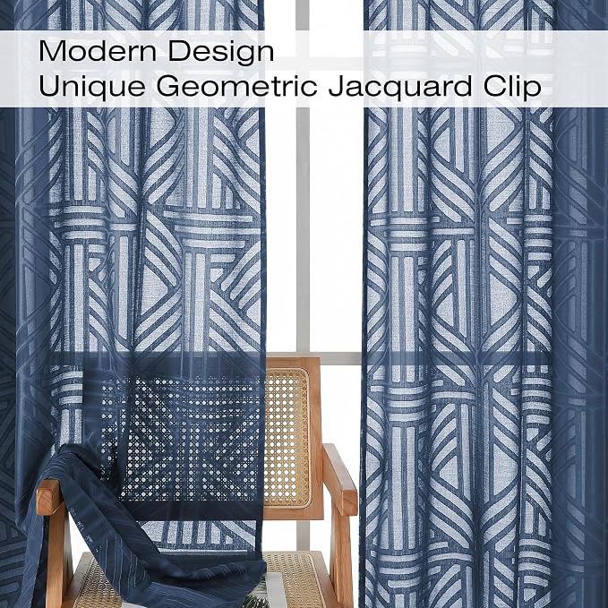 Simplebrand Navy Blue Semi Sheer Curtains 84 Inches Long 2 Panels, Light - Image 3