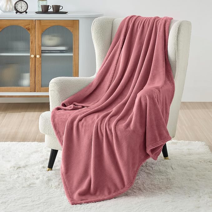 Bedsure GentleSoft Fleece Blankets Twin Size Dusty Rose - Image 2