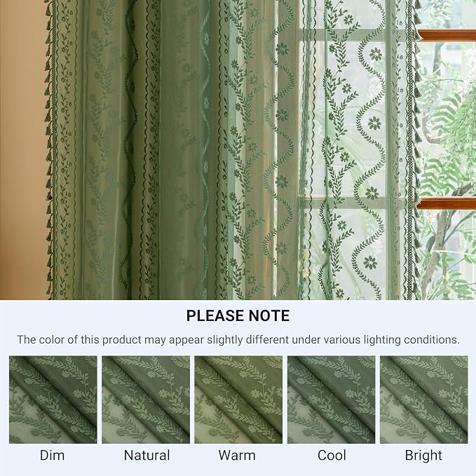 WAZZIO Boho Lace Curtains 2 Panels 96 Inches -Vintage Victorian Sheer Panel - Image 8
