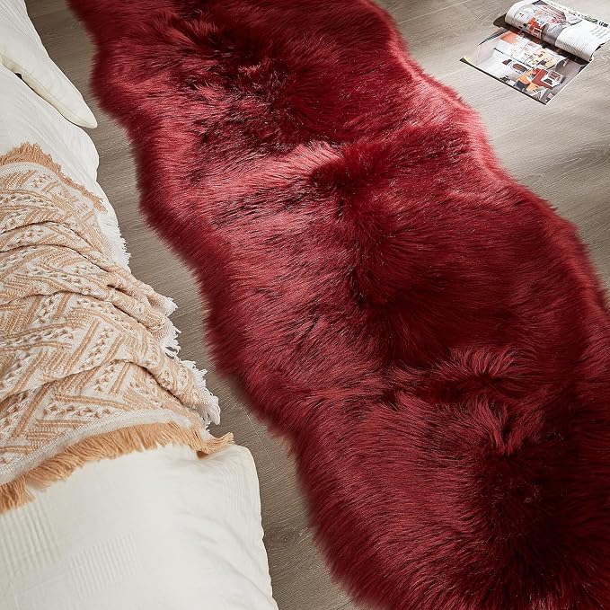 AMTOVO Faux Sheepskin Rug, Burgundy Ultra Soft Fluffy Shag Area Rug, 2 x 6 ft - Image 7