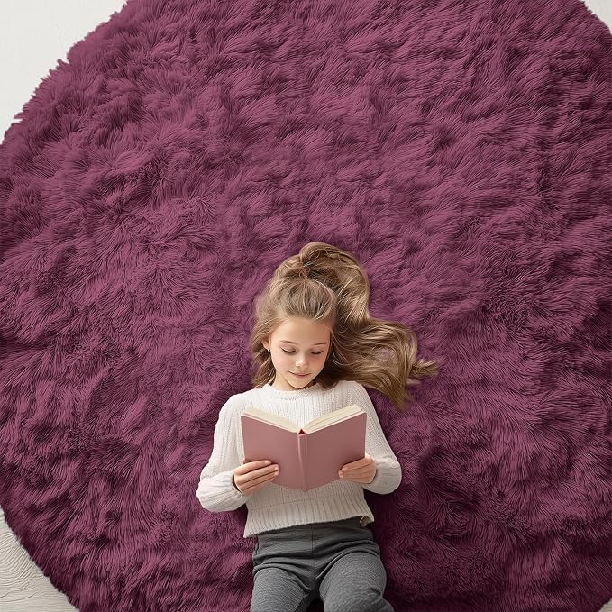 OLANLY Burgundy Round Rugs for Bedroom by OLANLY