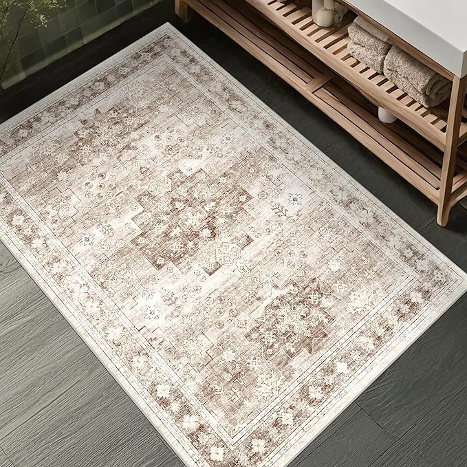 Washable Neutral Farmhouse Large Entryway Rug, 3x4 Area Rugs - Image 3