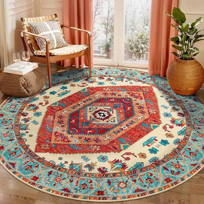 SERISSA Boho Round Area Rug, 6ft Washable Non-Slip Circle Rug, Ultra Soft by SERISSAHomeDecorCollection