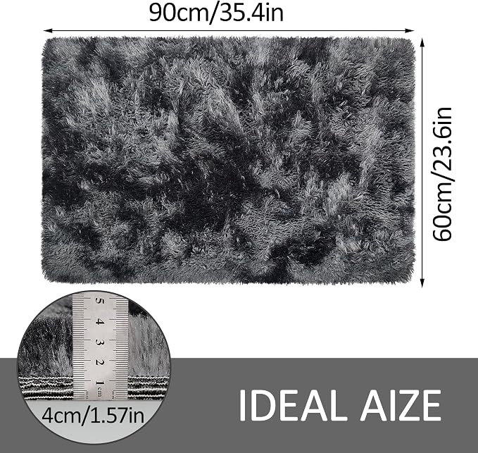 Small Tie-Dyed Area Rug for Bedroom 2x3 Mini Black Grey Fluffy Rug Mat Bedside - Image 2