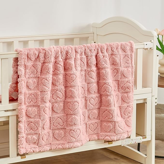 Yurhap Fleece Baby Blanket Heart Checkered Blanket, Ultra Soft Cozy Baby - Image 2