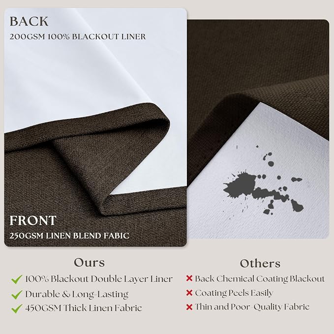 Brown Chocolate Double Layer Linen Blackout Bedroom 105 Inch Curtains | Memory - Image 2