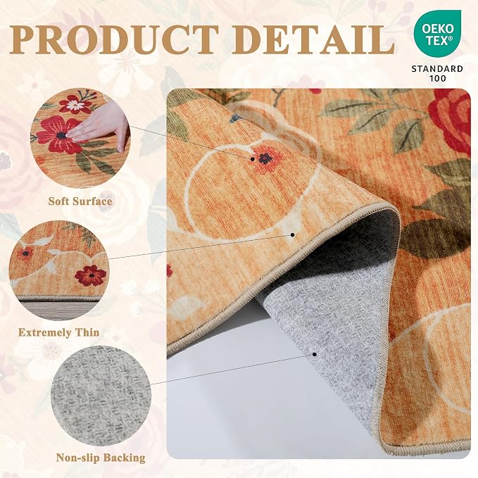 DUKINO 6x9 Area Rugs, Floral Washable Rug - Image 5
