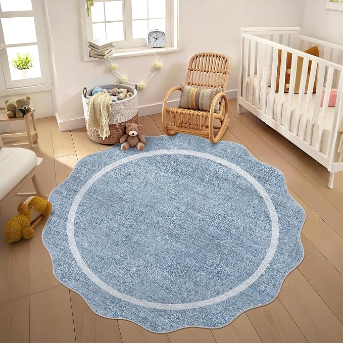GarveeHome Scalloped Round Area Rugs, Washable Small Round Rug 3ft Non-Slip | by GarveeHome