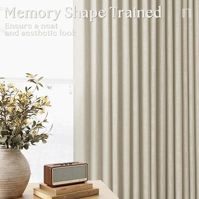 92 Inch Beige Flax Linen Curtains Pinch Pleated 2 Panels Set | Memory Training - Image 2