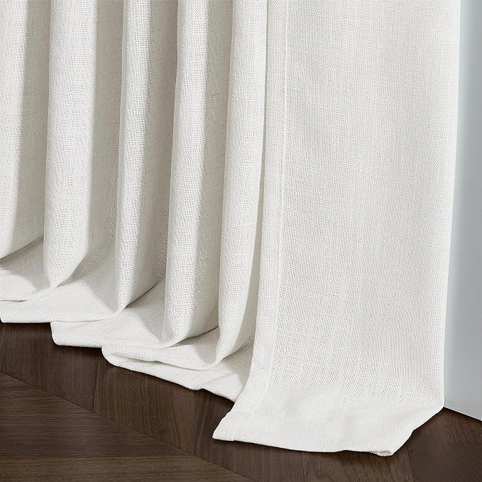 Beige White Linen Kitchen 36 Inch Pinch Pleated Curtains 2 Panels | Ivory Short - Image 9