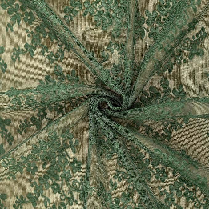 YJ YANJUN Vintage Lace Curtains 63 Inch Length-Victorian Floral Dark Olive - Image 6