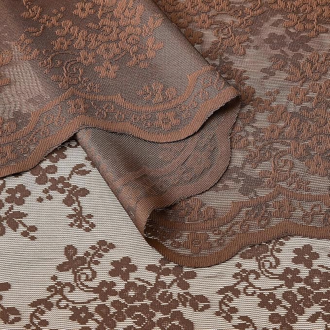 YJ YANJUN Vintage Lace Curtains 108 Inches Long-Victorian Floral Pattern Brown - Image 6