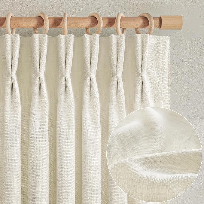Extra Wide 70 Inch Cream Light Filtering Curtains 108 Inches Long 2 Panels Set - Image 2