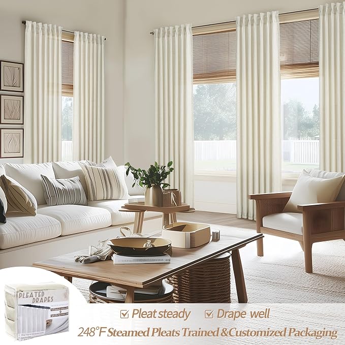 Extra Wide 70 Inch Cream Light Filtering Curtains - Image 5