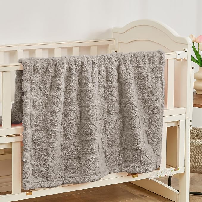 Yurhap Fleece Baby Blanket Heart Checkered, Ultra Soft Cozy Baby Blankets - Image 5