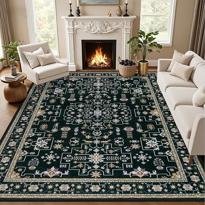 Area Rugs 10x14 Living Room Rug: Washable Rug Soft Vintage Boho Medallion by EXPEDIX