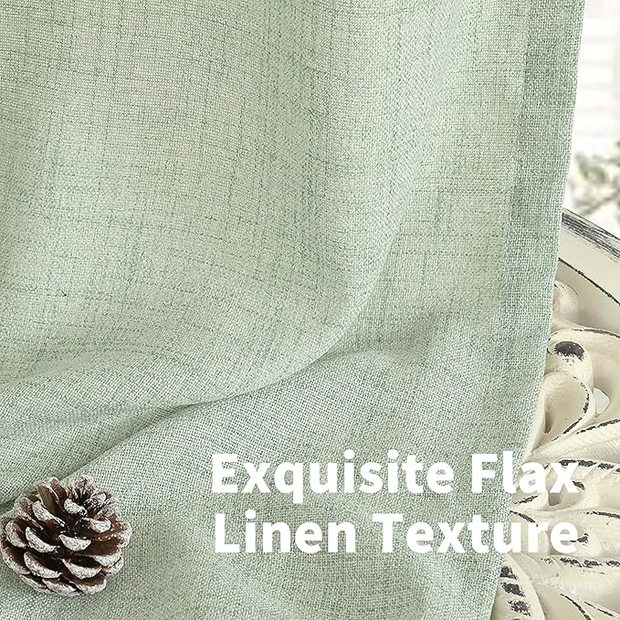 YoungsTex Sage Linen Curtains 63 Inch Length, Light Filtering Window Drapes - Image 7