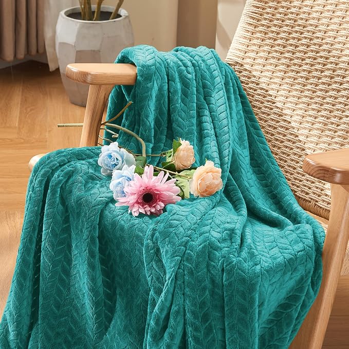 inhand Teal Fleece Twin Blanket, Super Soft Flannel Cozy Blankets - Image 2