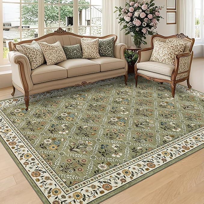 GarveeHome Grey Floral Rug 4x6 Rug Machine Washable Area Rug by GarveeHome