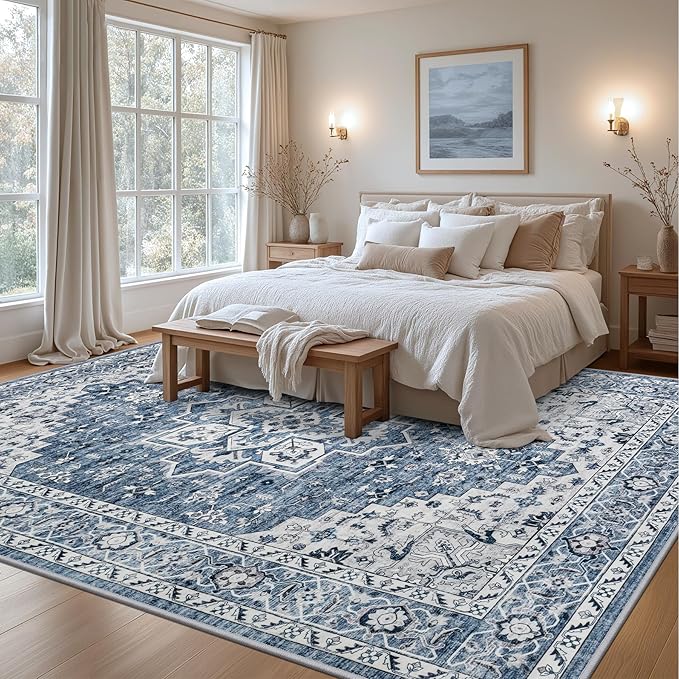 Area Rugs 10x14 Living Room Rug: Washable Rug Soft Vintage Boho Medallion - Image 3