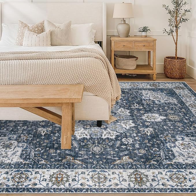Area Rug 6x9 Washable Rug, Vintage Boho Medallion Rugs Non-Slip Soft Low Pile - Image 2
