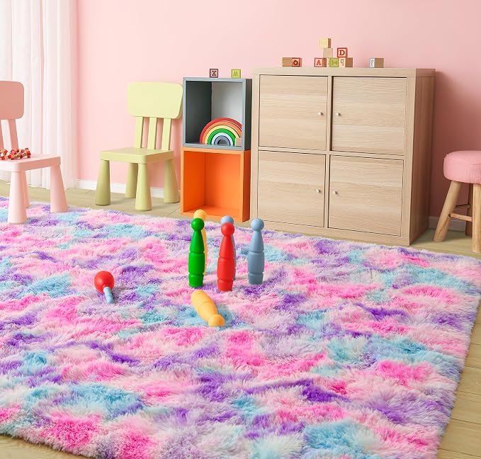 Tepook Soft Rainbow Rug for Girls Room 6x9 Feet, Cute Fluffy Girls Bedroom Area - Image 8