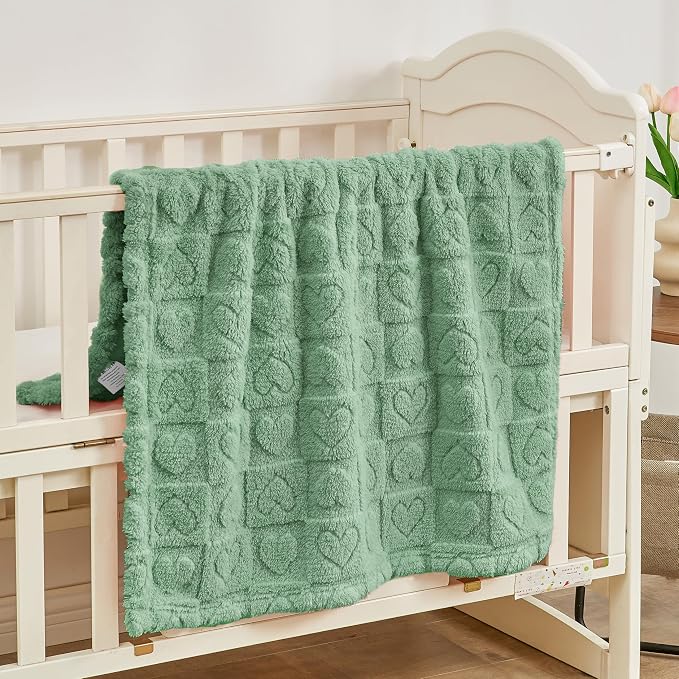 Yurhap Fleece Baby Blanket Heart Checkered, Ultra Soft Cozy Baby Blankets - Image 2