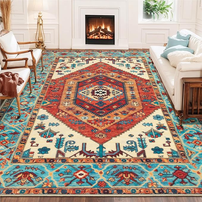 SERISSA Boho Area Rug 8x10 Orange, Washable Large Rugs - Image 8