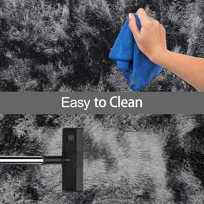 Black Grey Tie-Dyed Rug for Living Room 8x10 Fluffy Area Rug Mat Bedside Throw - Image 7
