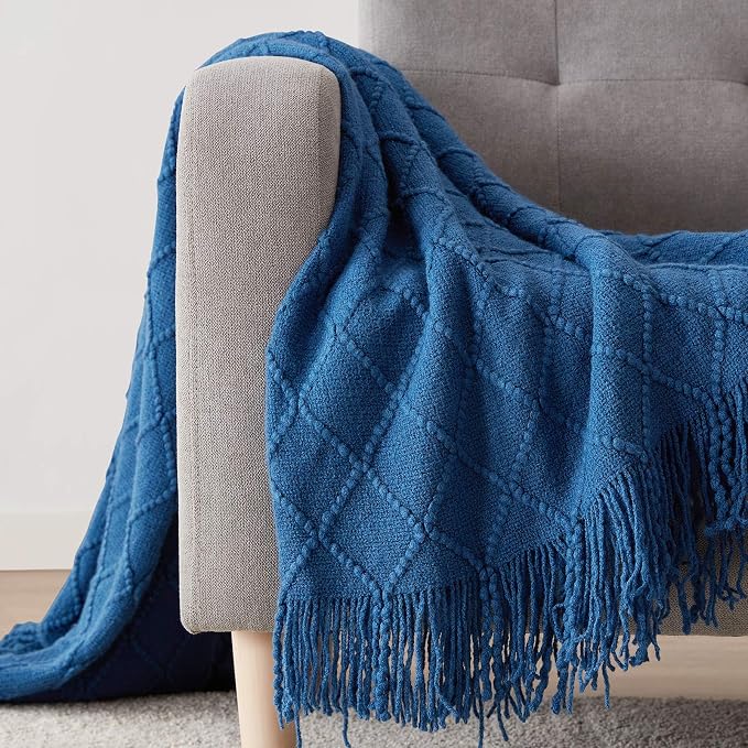 BOURINA Royal Blue Throw Blanket 50x60 Inches Throw Textured Solid Soft Sofa - Image 3