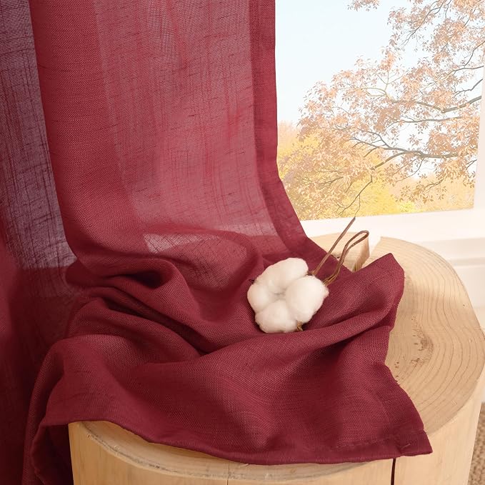 BGment Linen Burgundy Curtains 40 Inch Length - Image 7