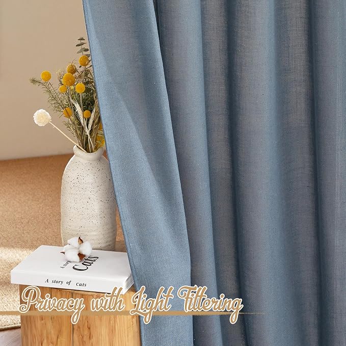 NICETOWN Linen Blend Stone Blue Curtains - Image 5