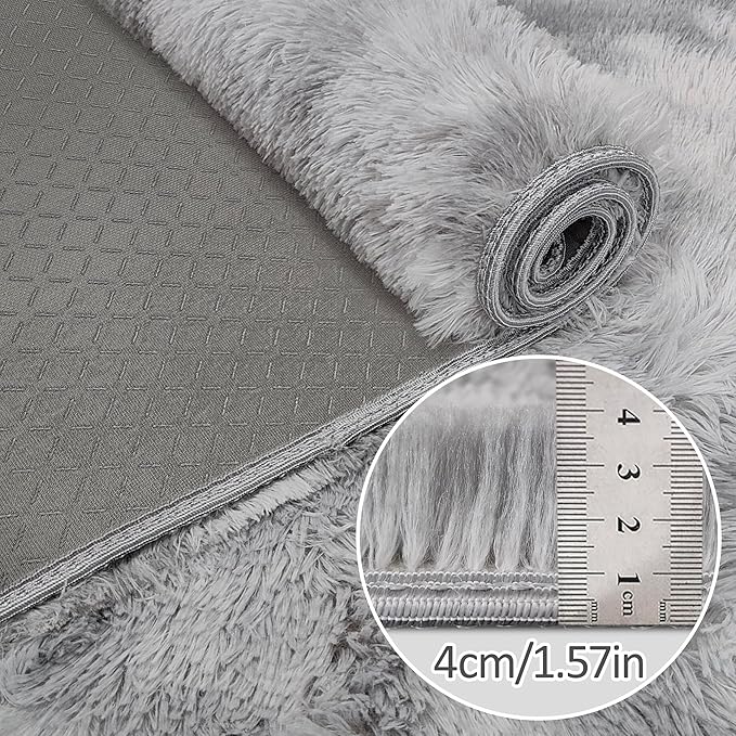 Tie Dye Grey Fluffy Rug for Bedroom 4x6ft Soft Shag Area Rug Mat Bedside Throw - Image 5