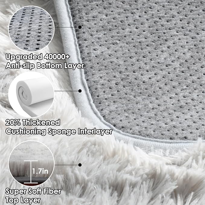 ONASAR 2x6 Runner Rugs for Bedroom Living Room, Fluffy Tie-Dyed Light Grey - Image 4
