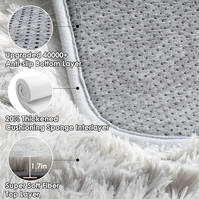 ONASAR 6x9 Area Rugs for Living Room, Large Tie-Dyed Light Grey Fluffy Shag Rug - Image 3