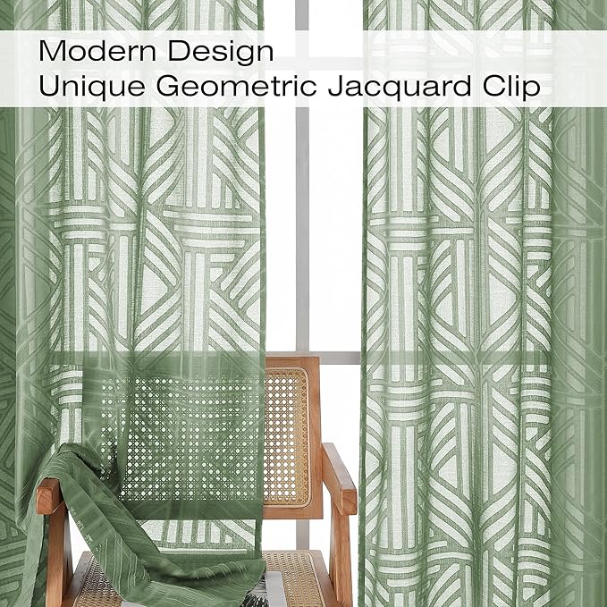 Simplebrand Sage Green Sheer Curtains 72 Inch Length 2 Panels - Image 3