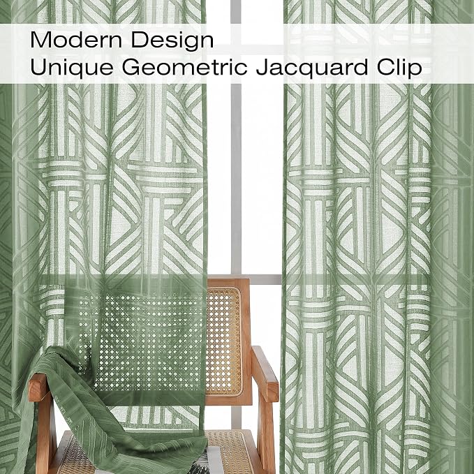 Simplebrand Sage Green Semi Sheer Curtains 63 Inch Length 2 Panels, Light - Image 3